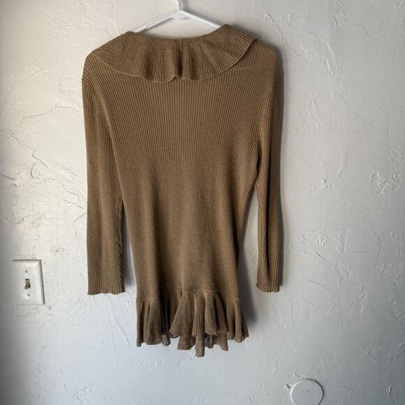 American Living Y2k Sweater Small Ruffle Trim Ribbed Knit Cardigan Top Coquette - Picture 7 of 8